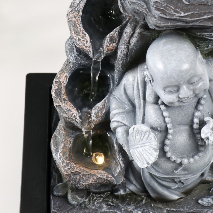 Фонтан настольный от сети, подсветка Фонтан настольный от сети, подсветка "Серый хотей с опахалом" 21х17,5х25 см