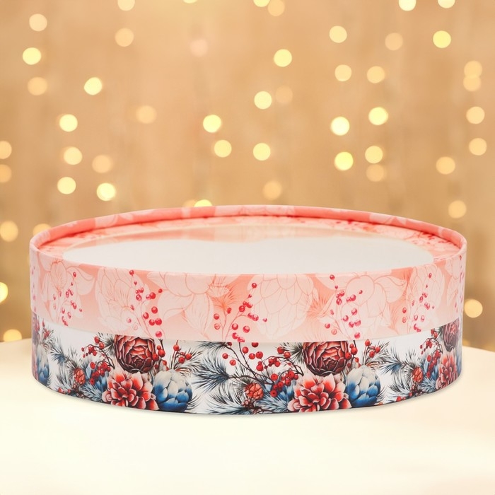 Коробка подарочная новогодняя для макарун тубус с окном Коробка подарочная новогодняя для макарун тубус с окном "Шишки", 20 х 6 см. Новый год