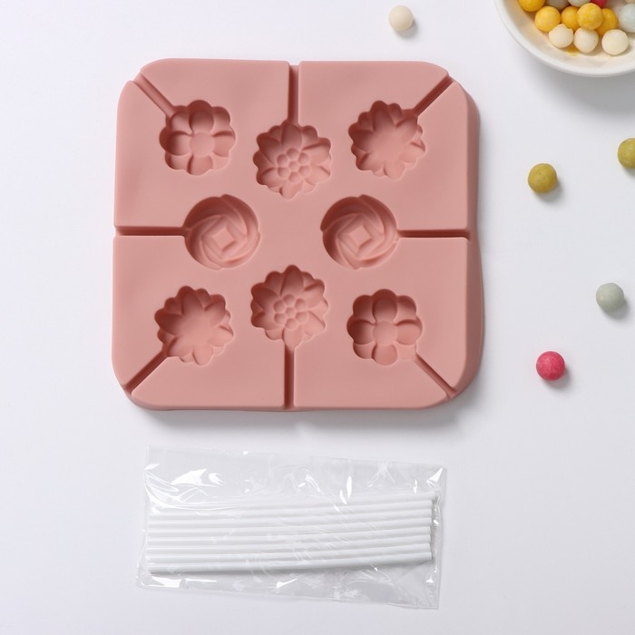 Форма для леденцов Доляна &laquo;Летний полдень&raquo;, силикон, 12,5&times;12,5&times;1,5 см, 8 ячеек (2,7&times;2,7 см), с палочками, цвет МИКС