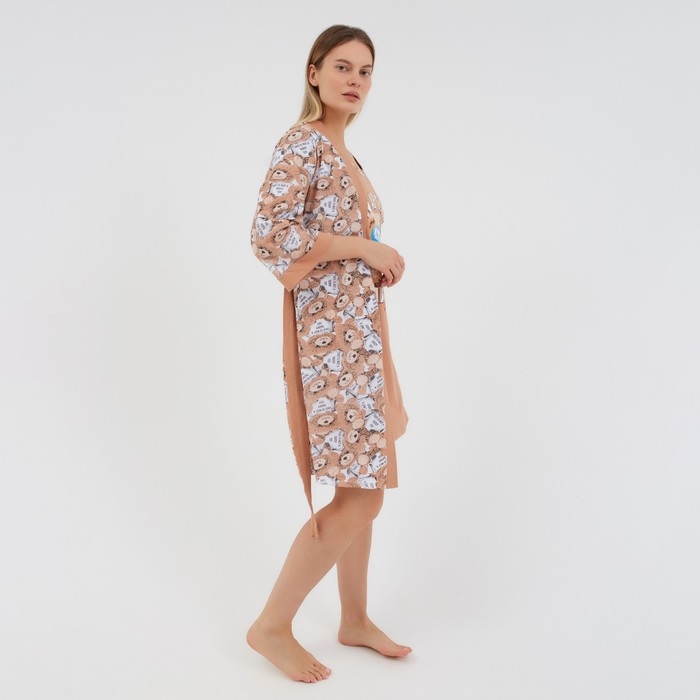 Комплект женский домашний (халат/сорочка), цвет бежевый, размер 44