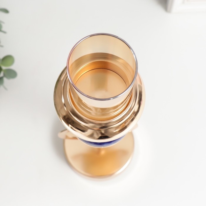 Подсвечник металл на 1 свечу "Спираль. Синий мраморный элемент" золото 38х10х10 см