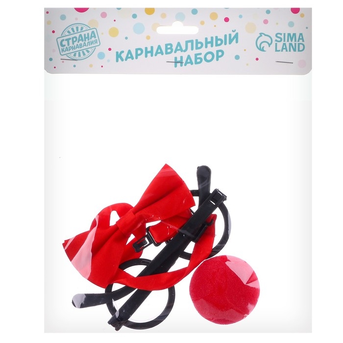 Карнавальный набор «Клоун» (нос + бабочка + очки) Карнавальный набор «Клоун» (нос + бабочка + очки)