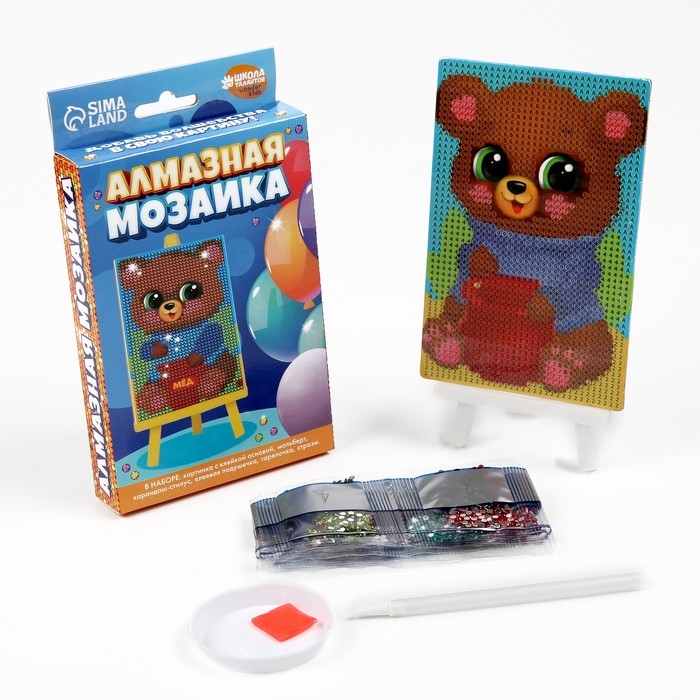 Алмазная мозаика на подставке &laquo;Мишка&raquo; для детей, размер 10 х 15 см. Набор для творчества
