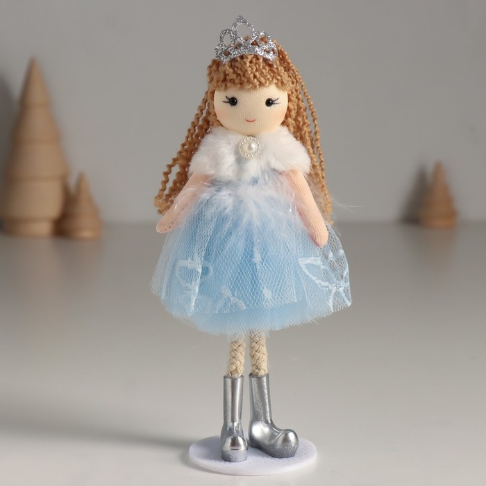 Кукла интерьерная Кукла интерьерная "Принцесса в синем платье с белым воротничком" 5,5х6,5х18 см