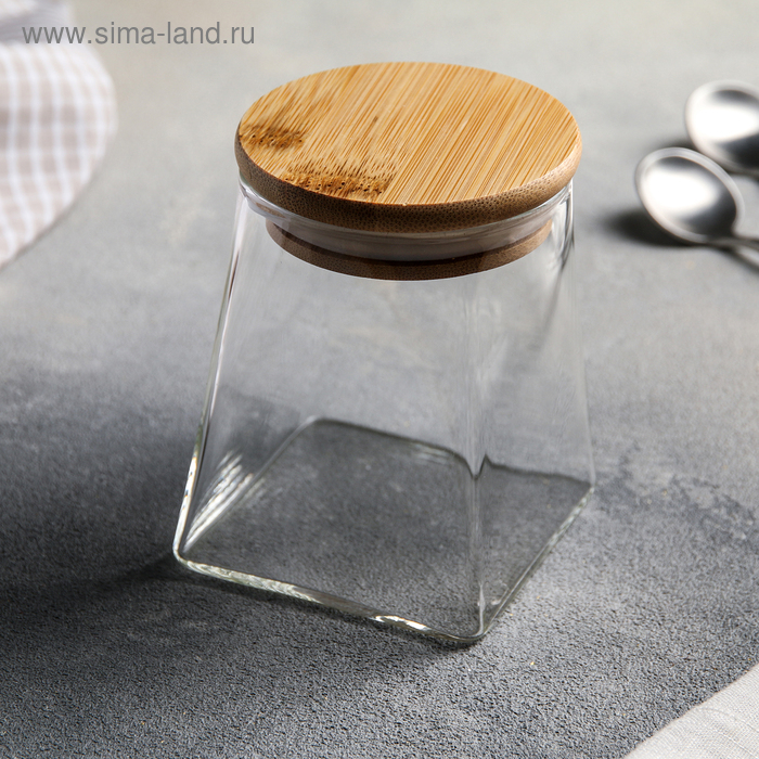 Банка стеклянная для хранения сыпучих продуктов &laquo;Эко. Трапеция&raquo;, 350 мл, 7,5&times;10 см, с бамбуковой крышкой