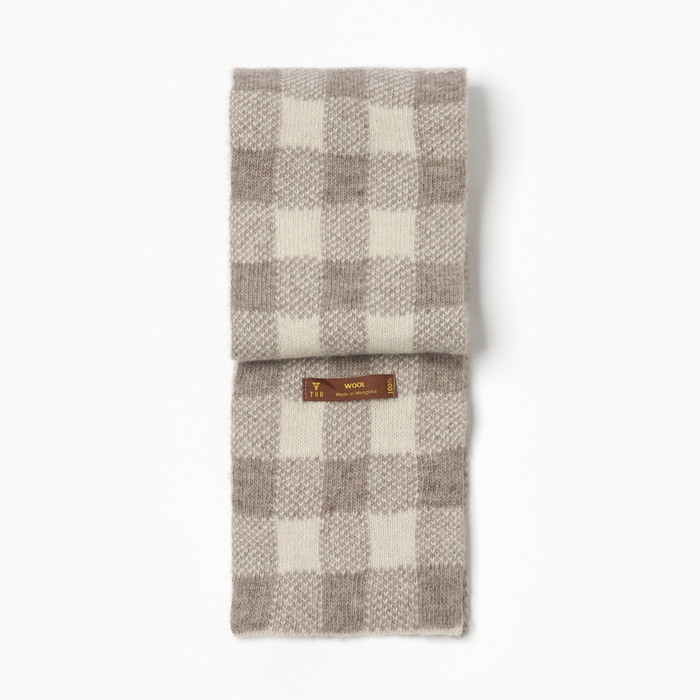 Шарф из монгольской шерсти Бежево-серый Шарф из монгольской шерсти Бежево-серый "Шахматы" , цвет молочный/серый