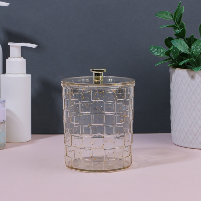 Органайзер для для ватных палочек «SHINE», с крышкой, 8,5 × 8,5 × 11,2 см, цвет прозрачный/золотистый Органайзер для для ватных палочек «SHINE», с крышкой, 8,5 × 8,5 × 11,2 см, цвет прозрачный/золотистый