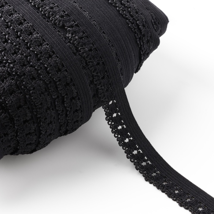 Резинка ажурная бельевая, 14 мм, 100 &plusmn; 1 м, цвет чёрный