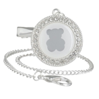 Соска - пустышка силиконовая ортодонтическая &laquo;Мишка&raquo;, от 6 мес., с колпачком + держатель - цепочка, цвет серебренный, стразы