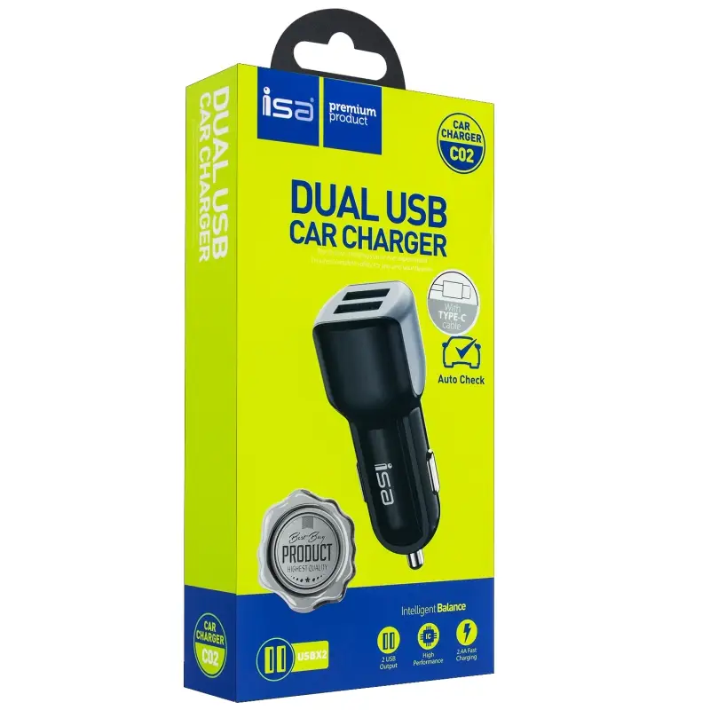 АЗУ C02 USB на Type-C + 2 USB 2A ISA черное