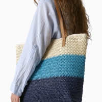 Сумка пляжная Полосы, 47*12*35, отд на молнии, подкладка, беж/синий