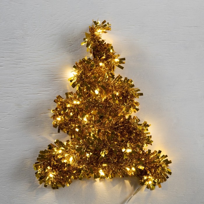 Гирлянда &laquo;Мишура&raquo; 1 м роса, IP20, золотистая нить, 22 LED, 6 слоёв, d=5 см, батарейки CR2032х2 (в комплекте), свечение тёплое белое