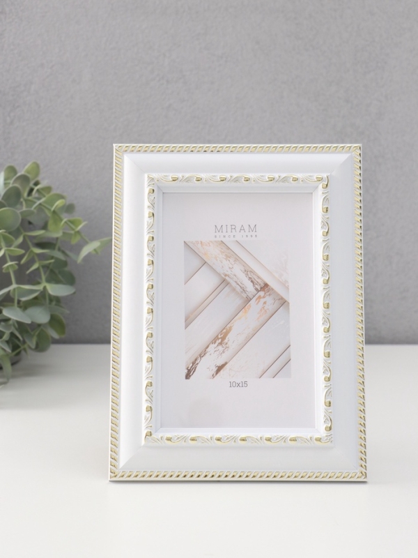 Фоторамка пластик "МИРАМ" 10х15 см, белый с золотом