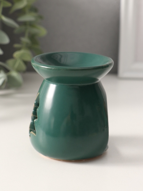 Аромалампа керамика "Ёлочка" тёмно-зелёная 6,8х6,8х7,5 см