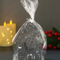 Подсвечник новогодний "Домик с часами" серебряный 6,7х10х13,5 см