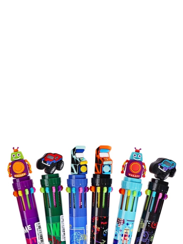 Ручка шариковая автоматическая, 10-ти цветная, штрихкод на штуке, МИКС Робот/Машина