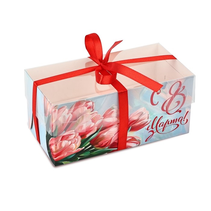 Коробка для капкейка &laquo;8 марта&raquo;, 16 х 8 х 7.5 см