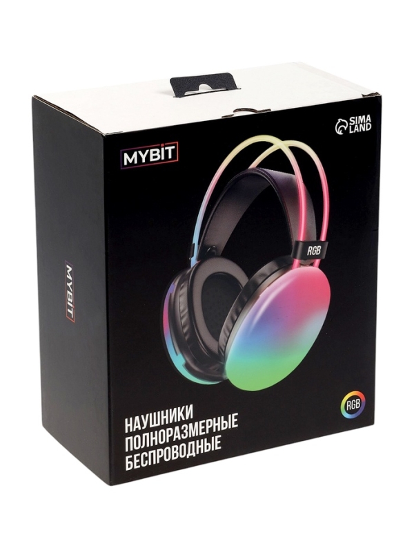 Наушники полноразмерные Mybit W-33, RGB подсветка, BT5.3, 800 мАч, Type-C, чёрные