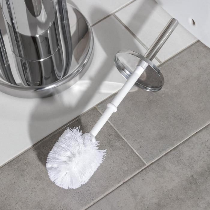 Ёршик для унитаза с подставкой напольный, 22&times;22&times;83 см, с держателем для туалетной бумаги, цвет хром