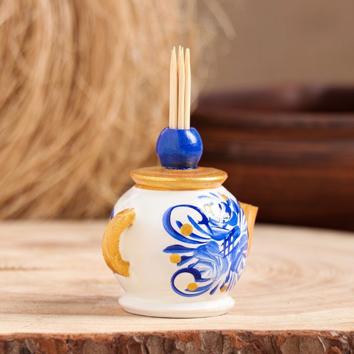 Подставка под зубочистки &laquo;Чайник&raquo;, 5 см, бело-синяя