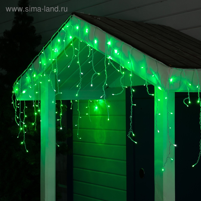 Гирлянда &laquo;Бахрома&raquo; 3 &times; 0.6 м, IP44, УМС, белая нить, 160 LED, свечение зелёное, мерцание белым, 220 В
