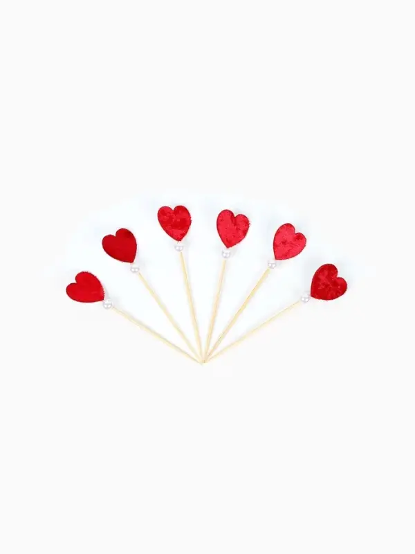 Шпажки "сердечки бусинки" (набор 6 шт)