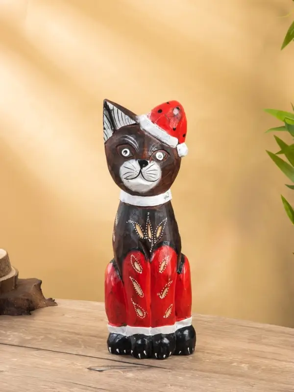 Сувенир интерьерный "Кот новогодний" 14х10х40 см, дерево