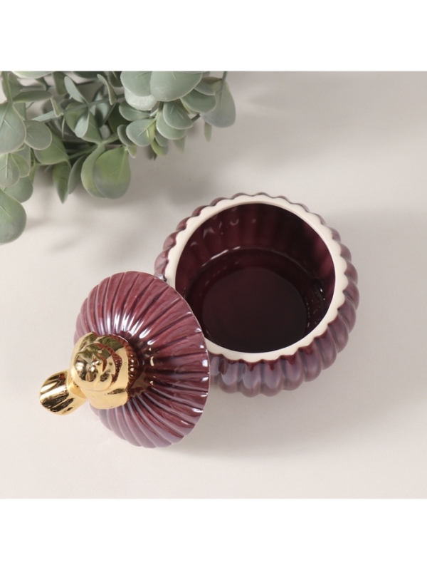 Шкатулка керамика "Пташка на пуфике" баклажановый перламутр 8,2х8,2х10 см