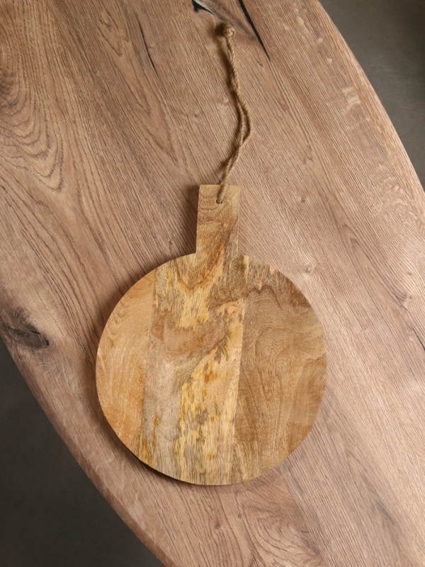 Доска разделочная круглая "Синие птицы" дерево манго 36х28 см