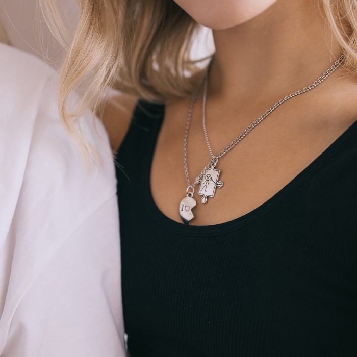 Кулоны &laquo;Неразлучники&raquo; пазлы, цвет чернёное серебро, 45 см