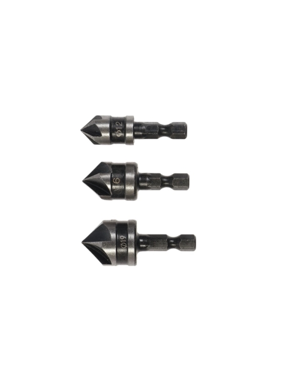Набор зенкеров ТУНДРА, 12, 16, 19 мм, по дереву, пластику, цветным металлам, 3 шт.