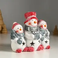 Сувенир керамика свет "Три снеговичка" 14,2х5,5х11,5 см