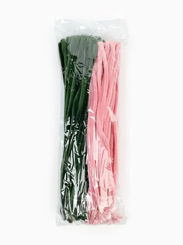 Синельная проволока, набор 100 шт, размер 1 шт 30х0,8 см, цвет розовый и зеленый