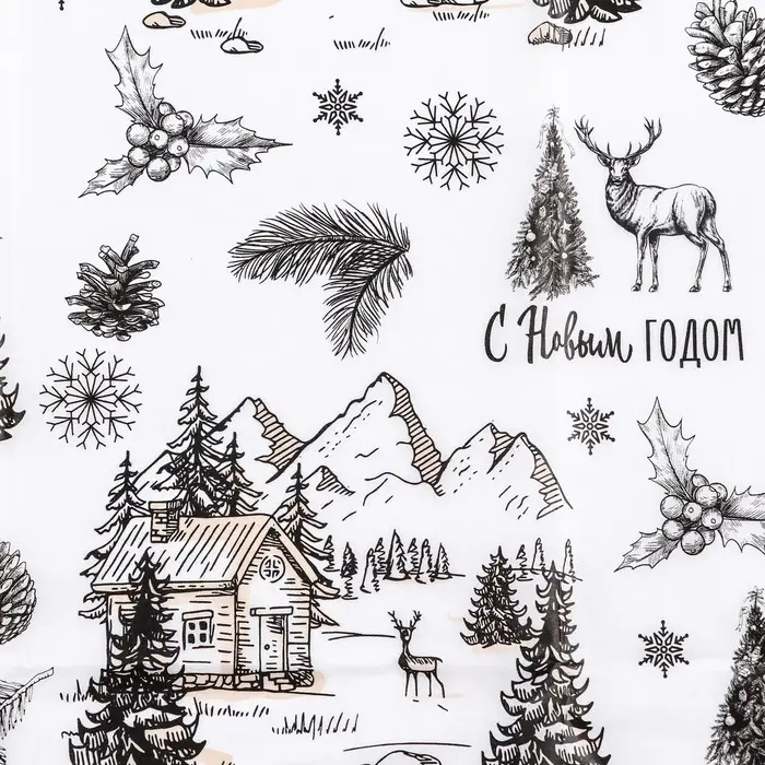 Бумага упаковочная тишью, новогодняя упаковка &laquo;Олени в лесу&raquo;,50&times;66 см