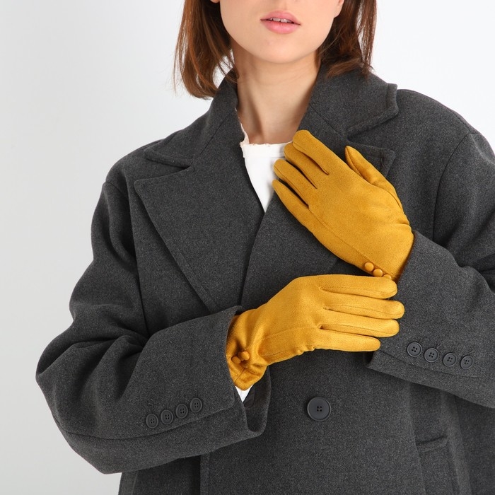 Перчатки женские, безразмерные, без утеплителя, цвет горчичный Перчатки женские, безразмерные, без утеплителя, цвет горчичный