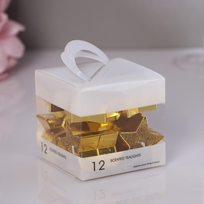 Свеча в гильзе "Звёздочка", набор 12 шт, золотая блёстка