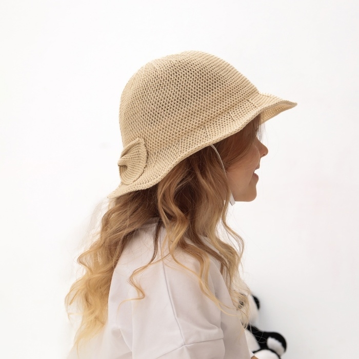 Шляпа для девочки MINAKU с бантом, цвет молочный, р-р 50-52