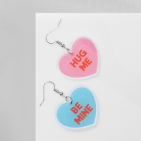 Серьги акрил &laquo;Сердце&raquo; обнимашки, цвет розово-голубой