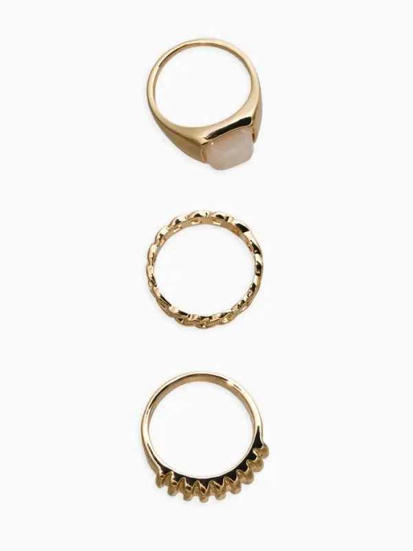 Набор колец 3 шт "Новый стиль" цепь, размер МИКС, цвет белый в золоте