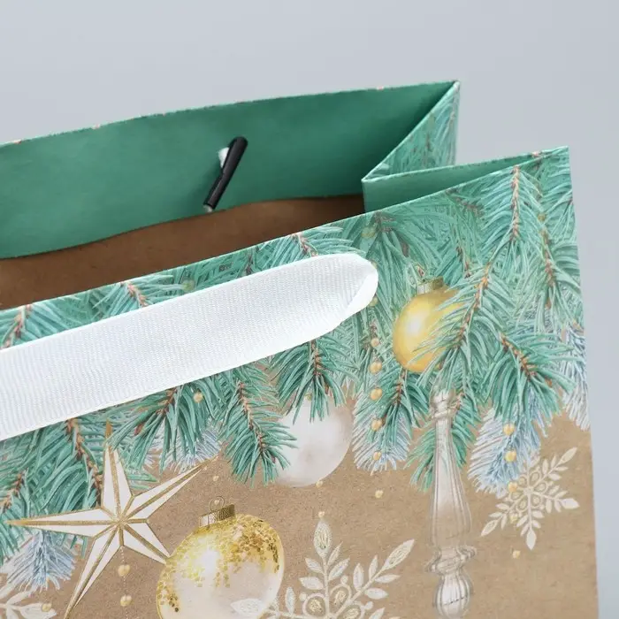 Пакет подарочный новогодний крафтовый &laquo;Счастья в Новом году&raquo;, MS 23 х 18 х 10 см