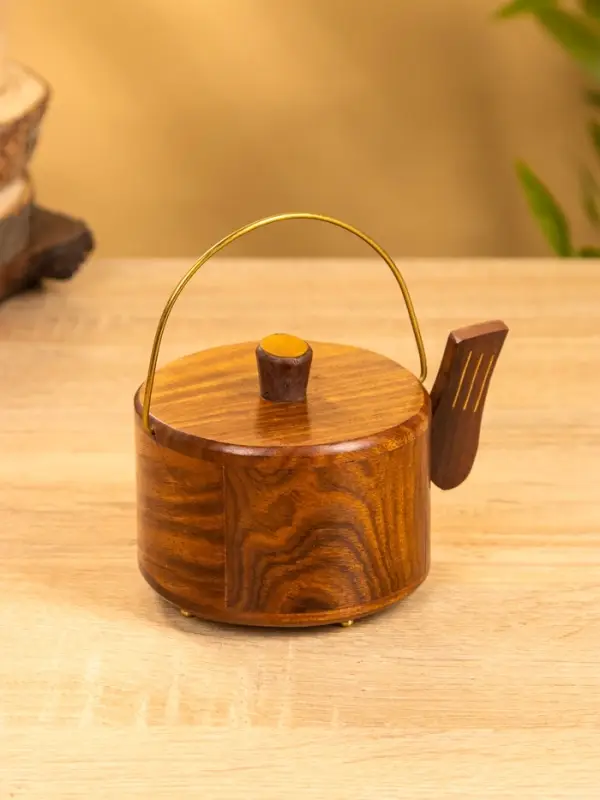 Подставка под горячее "Чайник" с золотыми вставками (набор 6 шт), 10х12х8 см,  дерево шишам