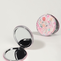 Зеркало складное &laquo;Цветы&raquo;, d = 7,2 см, с увеличением, цвет розовый