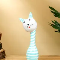 Набор сувенирный "Полосатые коты" дерево H 27, 22, 17 см, цв. бело-бирюзовый