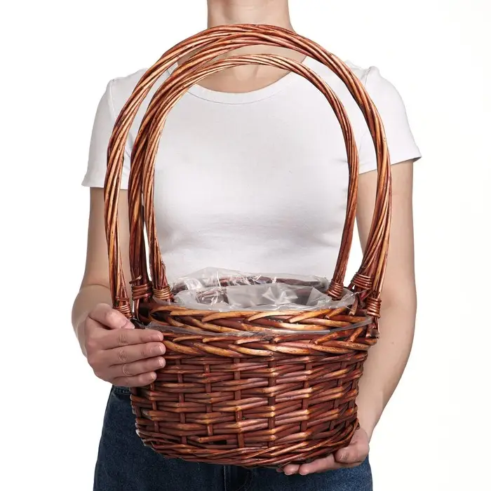 Набор корзин &laquo;Плетёнка&raquo;, темно-коричневый, 3 шт, 28&times;14/45, 24&times;13/41, 19&times;11/37 см, ива