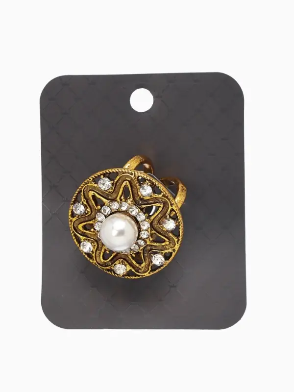 Кольцо для платка "Цветок в круге", цвет белый в чернёном золоте