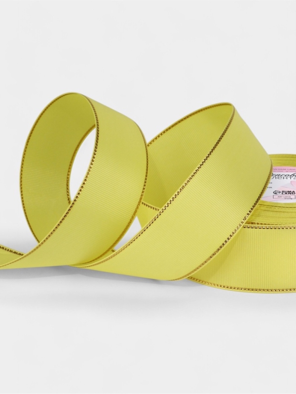 Лента репсовая 40мм*25&plusmn;1ярд(23м&plusmn;1м) золотые нити №015 жёлтый АУ