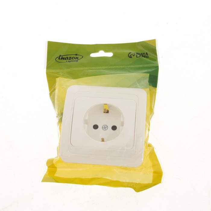 Розетка одноместная со шторкой Luazon Lighting "Орион", 16 А, скрытая, с з/к, белая