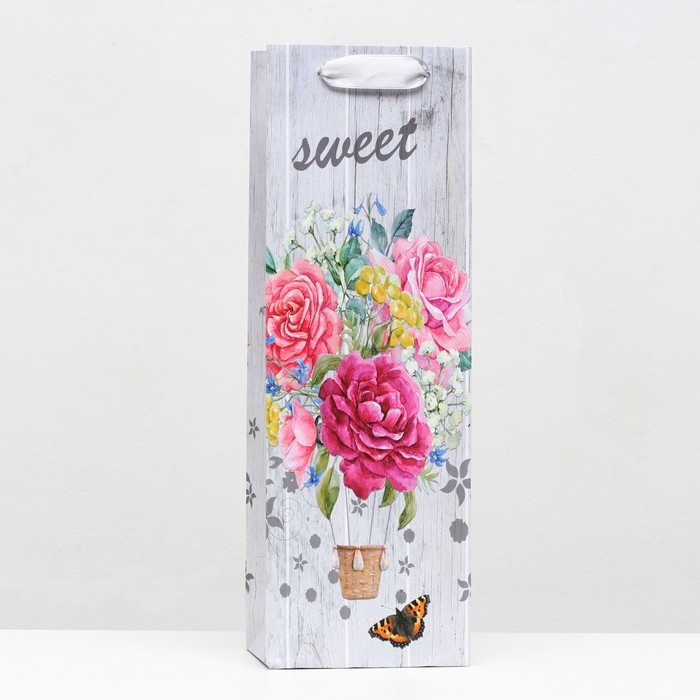 Пакет ламинированный под бутылку Пакет ламинированный под бутылку "Букет цветов" 12х36х9