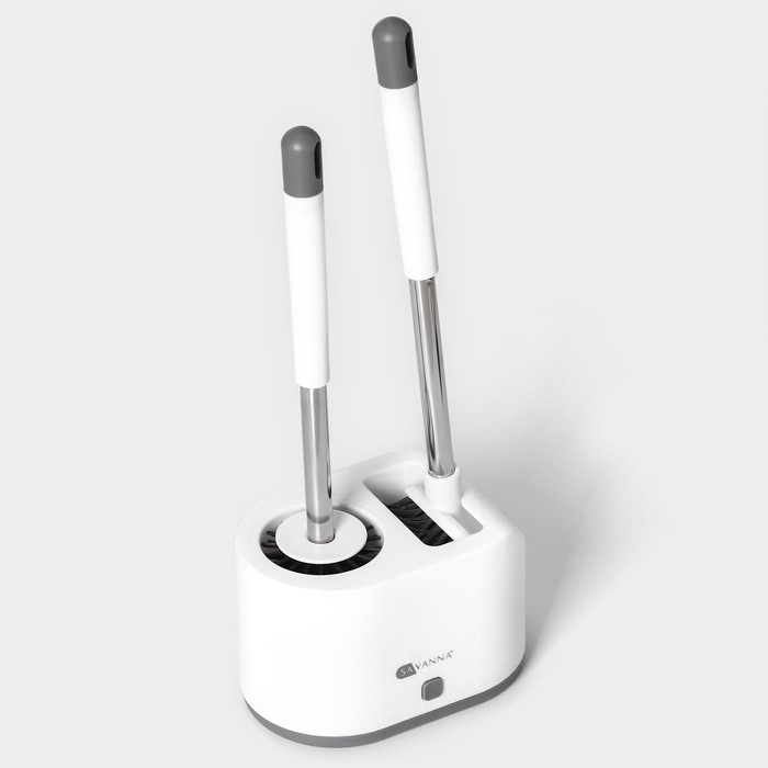 Ёршик для унитаза SAVANNA, силиконовый с щёткой, 18,9&times;12&times;40,5 см цвет белый