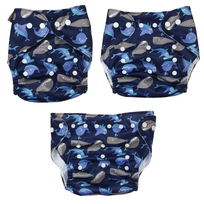 Многоразовый подгузник «Киты», 3-15 кг, цвет синий, Крошка Я Многоразовый подгузник «Киты», 3-15 кг, цвет синий, Крошка Я